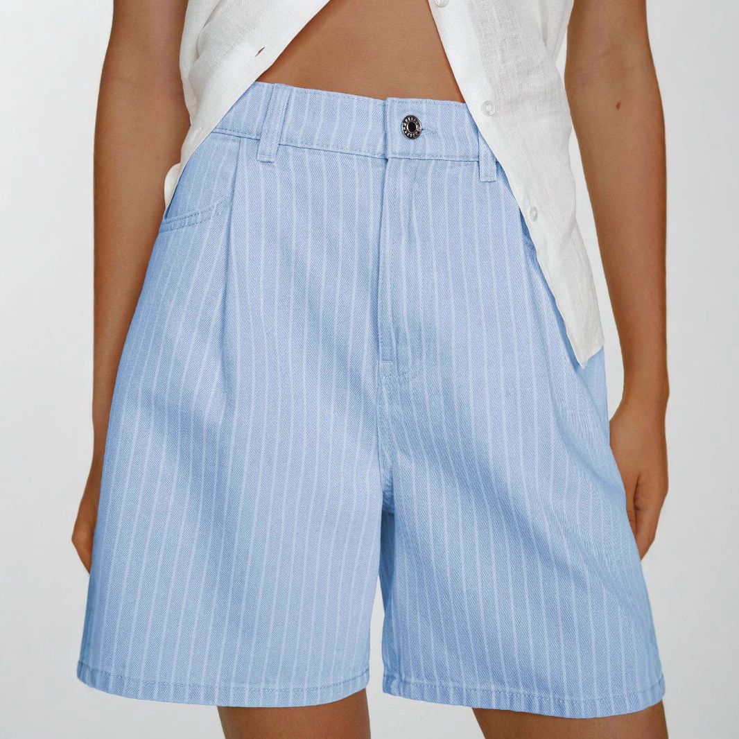 Women's Clothing Fashion Casual Striped Loose High Waist Large Size Denim Shorts Women Jeans_ecoleips.com