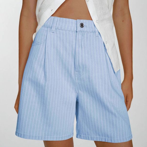 Women's Clothing Fashion Casual Striped Loose High Waist Large Size Denim Shorts Women Jeans_ecoleips.com
