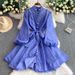 Elegant Retro Style Women's Dress Stand Up Collar Single Breasted Lantern Sleeve Slimming Waist Rhinestone Embellishments High End_ecoleips.com