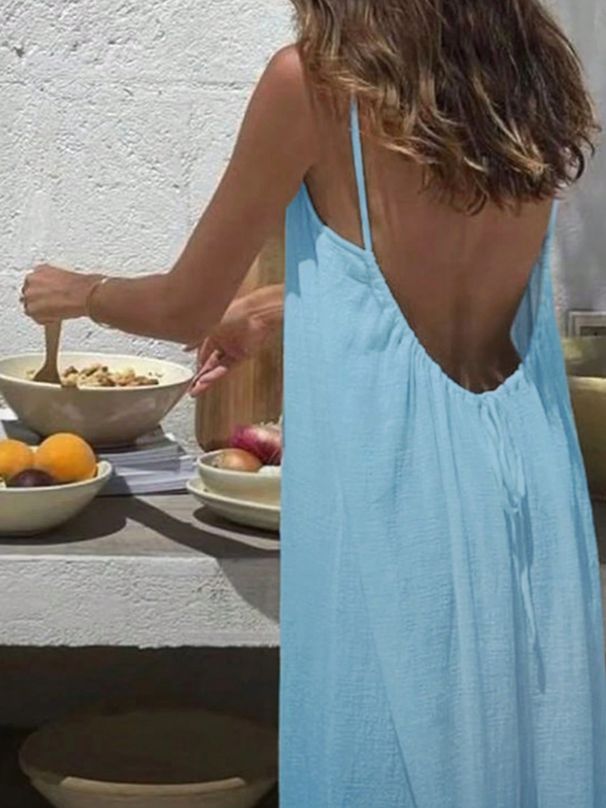 Sexy Backless Beach Dress With Flowy Silhouette, Lightweight & Breathable, Elegant Summer Sundress For Women (Multiple Colors)"_ecoleips.com