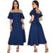 Women's Denim Long Dress U-Neck Short Sleeve Spring/Autumn Summer New Style Elastic Fit Casual Dress_ecoleips.com