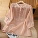 Retro Cotton And Linen Shirt For Women Half Sleeve Spring And Summer Cotton And Linen Shirt Loose-Fitting Belly-Covering_ecoleips.com