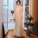 Muslim Dress Women Women's Elegant White Evening Dress – Long Sleeve A-Line Midi Dress With Waist Tie (Slim Fit, Polyester Blend, Size S-Xxl)_ecoleips.com