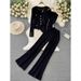 Women's Fashion Knitted Two-Piece Set Long Sleeved Stand Collar Sweater And Wide Leg Pants Loose Fit For Spring And Autumn_ecoleips.com