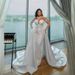 Women's Clothing Satin Beaded Long Sleeved White Lace Wedding Dress With Detachable Train New Style Gown_ecoleips.com