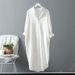 Korean Style Oversized Long-Sleeve Shirt For Women - Relaxed Fit, Solid Color, Polo Collar (White/Khaki/Light Blue, S-2XL)_ecoleips.com