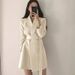 Chic Retro Belted Black Blazer Top Casual Tailored Suit Jacket Long Sleeve Regular Fit Polyester Blazer For Women_ecoleips.com