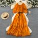 Women's Clothing Women's Style Puff Sleeve Dress Red Slimming A-Line Skirt Tassels Short Sleeved Summer Commuting Dress_ecoleips.com