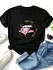 Women Y2K Hip Hop Black Lips Pink Diamond Dollar Sign Graphic T Shirt Round Neck Short Sleeve Loose Streetwear Summer Tops_ecoleips.com