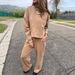 Tie-Waist Lounge Set – Stretch Denim Long Sleeve Top & Pants (Black/Grey/Green/Khaki, S-3XL)_ecoleips.com