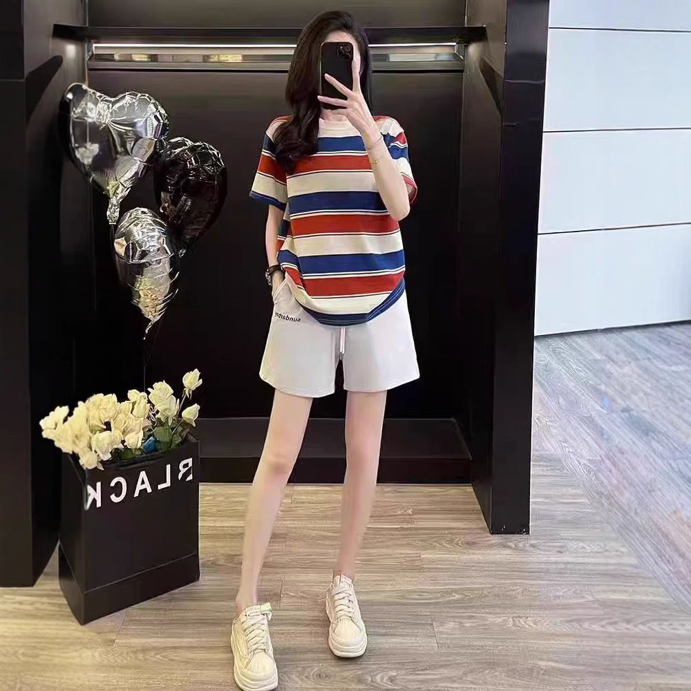 Dongdaemun Women's Fashion Sportswear Set Korean Style Summer plus Size Short Sleeve Top with Shorts Two-Piece Outfit_ecoleips.com