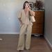 2025 French Sweet Atmosphere Solid Color V-neck Puff Short Sleeve Tie Long Pants Set Women's Wholesale_ecoleips.com