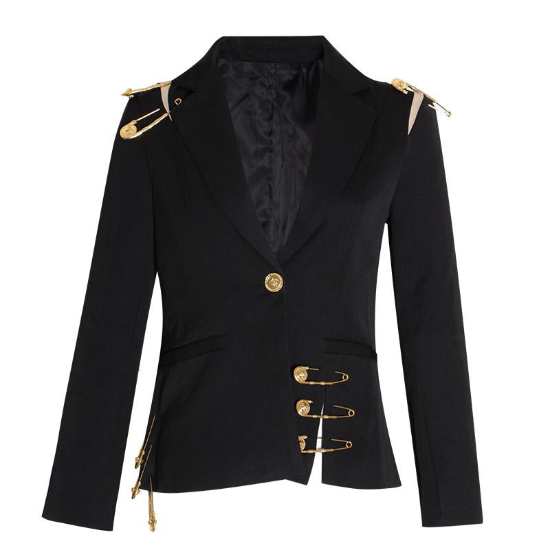 Women's Shoulder Mesh Stitching Pin Decoration Long-sleeved Slim-fit Slimming Small Suit Jacket Women's Fashion_ecoleips.com