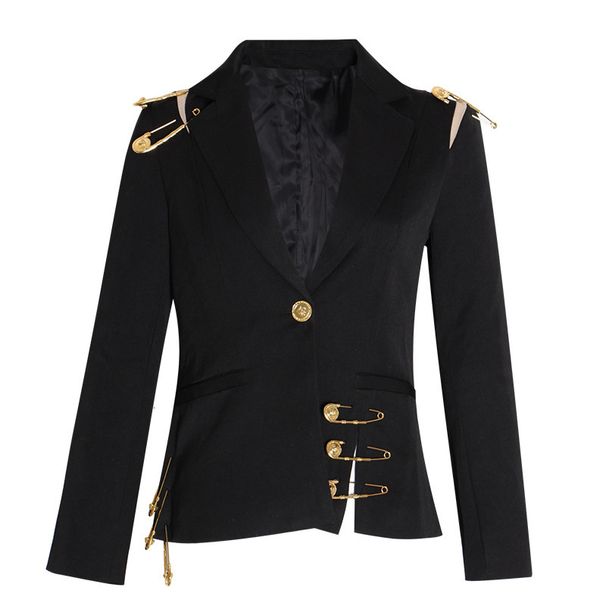 Women's Shoulder Mesh Stitching Pin Decoration Long-sleeved Slim-fit Slimming Small Suit Jacket Women's Fashion_ecoleips.com