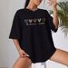 Women's Casual Black T-Shirt round Neck Short Sleeve Heart Letter Print Loose Fit European American Style Simple Sports Top_ecoleips.com