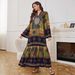 Directly Supplied By The Manufacturer, Yiduoduo's New Cross-border Middle Eastern Printed V-neck Dress, Women's Elegant_ecoleips.com