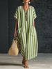 Women's Loose Fit V Neck Striped Floral Print Maxi Dress – Casual Boho Summer Resort Gown 2026_ecoleips.com