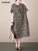 Cotton Linen Vintage Print Spring Summer Dresses For Women 2026 Short Sleeve Casual Loose Midi Dress Robe Femme Elegant Clothing_ecoleips.com
