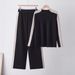 Women's Fashion Two Piece Set High Waisted Color Blocked Wide Leg Trousers And Knit Sweater Loose Slimming High Street Style_ecoleips.com