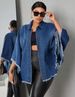 Women's Oversized Denim Jacket, Casual Loose Fringed Raw Hem Shirt Coat With Batwing 3/4 Sleeves, Classic Button Down Lapel Jean Outerwear For Daily W_ecoleips.com