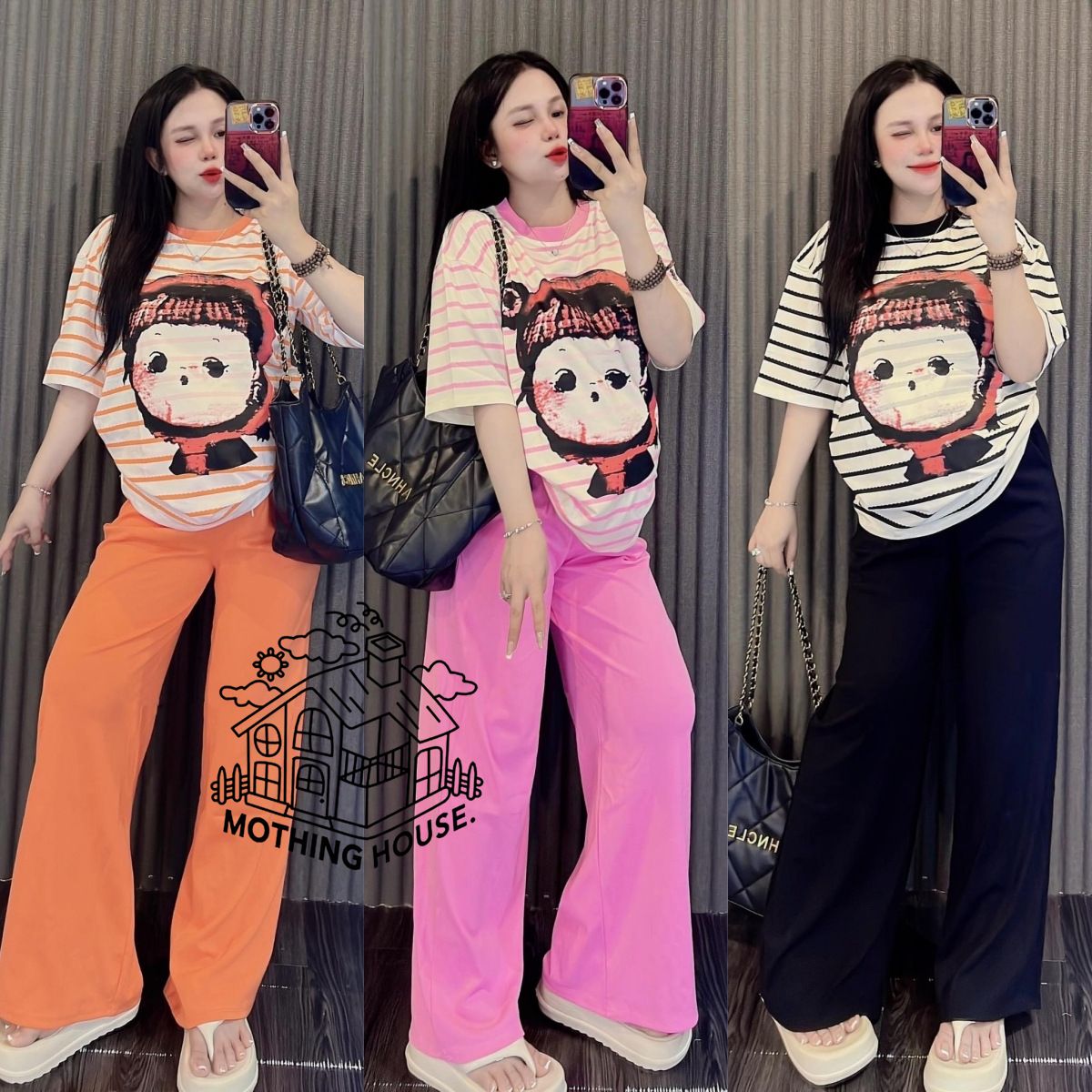 Women's Striped Lounge Set - Flowy Wide Leg Pants & Comfortable Tee Two Piece Outfit_ecoleips.com