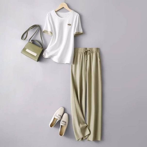 Women's Clothing Tops Casual Suits For Women Summer New Sports Short Sleeved T Shirt Tops Straight Pants Two Piece Suit_ecoleips.com