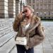 Trendy Faux Fur Coat For Women - Oversized Short Jacket With Lapel Collar, Warm Winter Outerwear Streetwear Fashion, Stylish Wolf Grey Coat For Casual_ecoleips.com