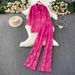 Women's Lace-Trimmed Denim Shirt & High-Waisted Wide-Leg Pants Set – Edgy Streetwear Two-Piece (Black, White, Blue, Rose Pink)_ecoleips.com