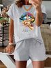 Women’s 2 Piece Outfit Set – Oversized Graphic T-Shirt And Biker Shorts Matching Set, Casual Summer Lounge Tracksuit For Daily Wear-364_ecoleips.com