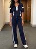 Women's Spring Summer Two Piece Set Color Block Short Sleeve Jacket Striped Color Block Straight Leg Pants_ecoleips.com