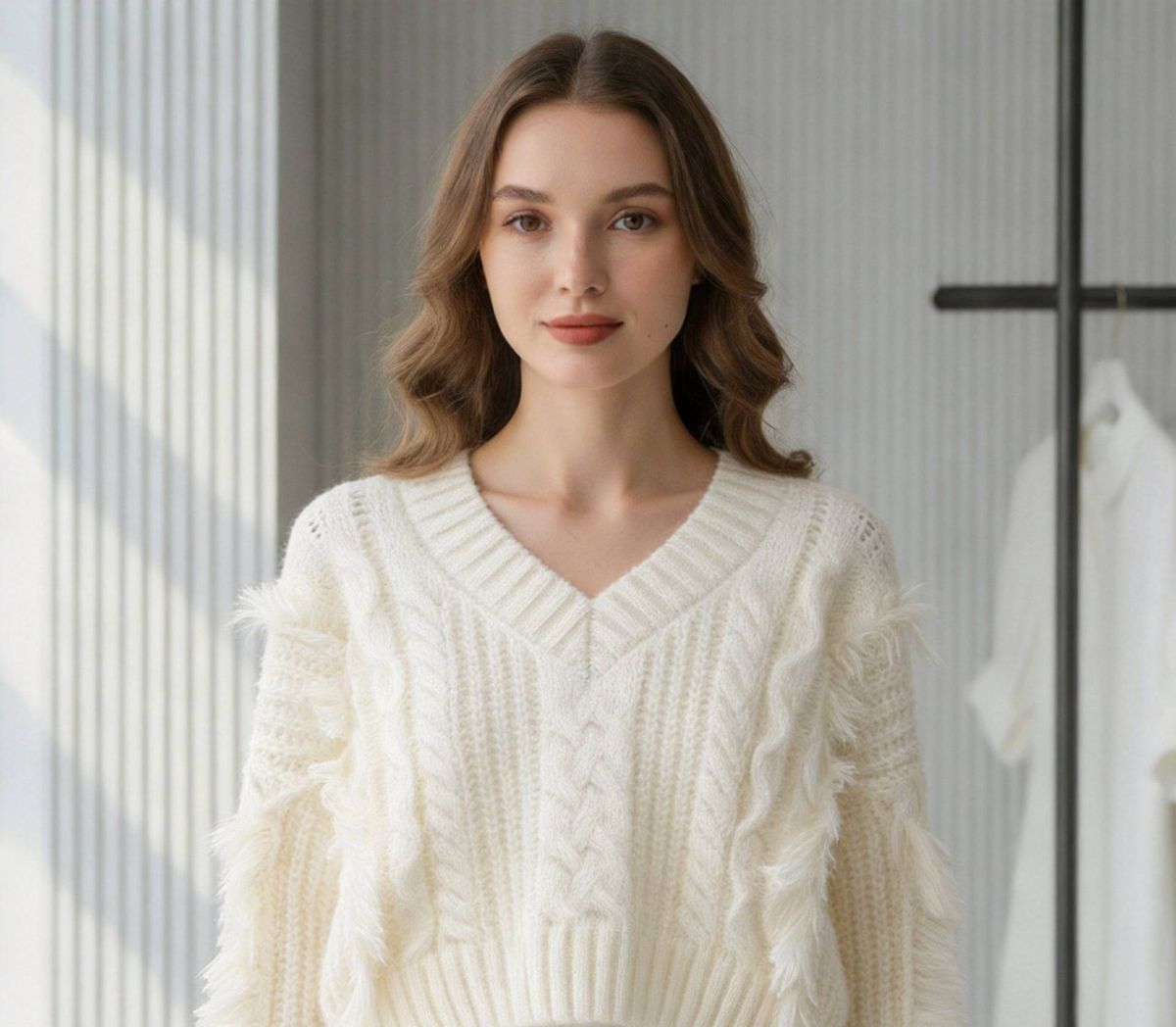 Women's Thick V Neck Cable Knit Sweater Loose Fit Style Tassel Detail Pullover Outerwear For Autumn Winter_ecoleips.com