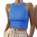 Women's Clothing Solid Color Ribbed Sleeveless T-Shirt Vest American Style Spring Summer Short_ecoleips.com