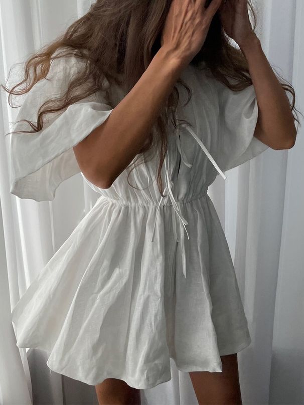 Women's Clothing Summer Style Short Dress Stand Collar Sweet Tie Waist Pleated A-Line Women's Fashion Dress For Formal & Casual_ecoleips.com