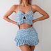 Women's Floral Bikini Set – Ruffled Triangle Top + Bow-Tie Skirted Bottom (3-Piece, Adjustable Straps & Quick-Dry)_ecoleips.com