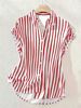 Women's Summer Striped Shirt Short Sleeve Elegant Loose Fitting Versatile Fashionable Top_ecoleips.com