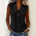 Women's Solid Color Collared Sleeveless Top Loose Casual Versatile Multi Color Shirt American Style_ecoleips.com