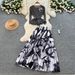 Women's Clothing Three-Dimensional Flower Waist Irregular Pleated Top High Waist Printed Pleated Skirt_ecoleips.com