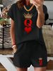 Women’s 2 Piece Outfit Set – Oversized Graphic T-Shirt And Biker Shorts Matching Set, Casual Summer Lounge Tracksuit For Daily Wear-333_ecoleips.com