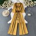 Women's French Style Striped Square Neck Jumpsuit Casual Loose Fit Wide Leg Pants Tie Waist Summer Romper_ecoleips.com