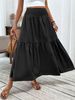 High Waist Elastic A-line Long Skirt, Women Solid Spliced Umbrella Skirt, Elegant Casual Dress Skirt For Summer & Autumn_ecoleips.com