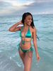 Solid Shiny Satin Gold Bikini Set Halter & Side Tie High Cut Two Piece Beach Swimsuit_ecoleips.com