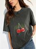 Vintage Cherries Fruit Graphic Acid Wash Washed Oversized T Shirt Women Crew Neck Short Sleeve Loose Retro Street Casual Tee_ecoleips.com