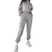 Women's Clothing Poly-Cotton Casual Hoodie & Pants Set - Wrinkle-Free Streetwear (Navy/Grey/Khaki/More, S/M/L/XL)_ecoleips.com
