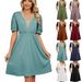 European And American Cross-Border Trade 2023 Spring/Summer Solid Color Lace Patchwork V-Neck Short Sleeve_ecoleips.com