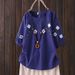 Cotton And Linen Fabric Literary-Retro Embroidery T-Shirt For Women's Summer Wear, Featuring A Traditional Ethnic Design_ecoleips.com