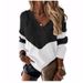New 2026 Autumn And Winter Pullover V-neck Loose Sweater Color Matching Women's Knitted Sweater_ecoleips.com