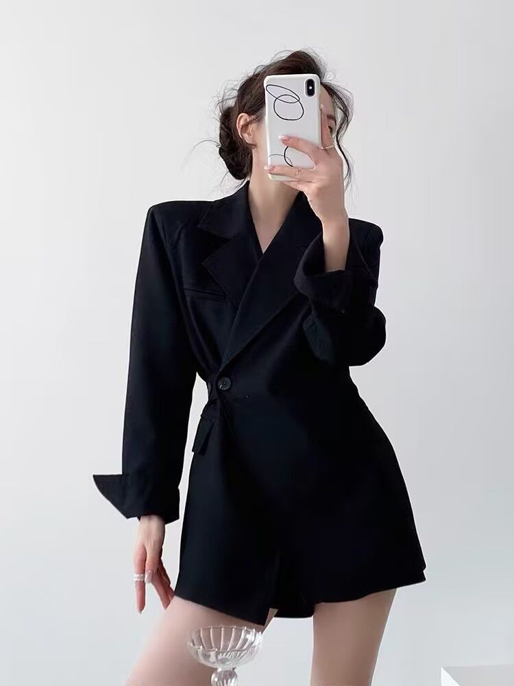 Women's Clothing Women's Suit Jacket Waist Cinching Design Youthful Draped Mid Length Elegant Mature Style_ecoleips.com