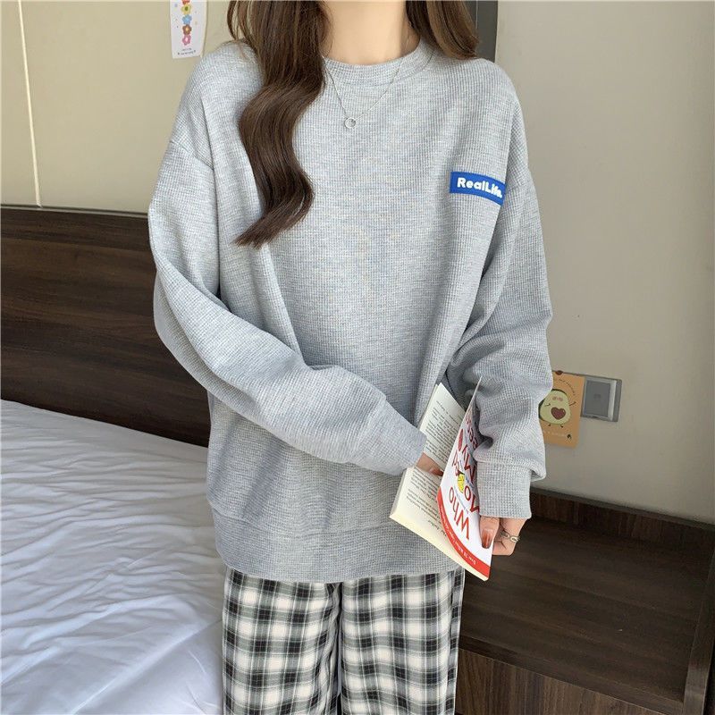 European American Real Shot 6535 Cotton Waffle Sweatshirt For Women, Round Neck, Loose Fit, Spring And Autumn 2025 New_ecoleips.com