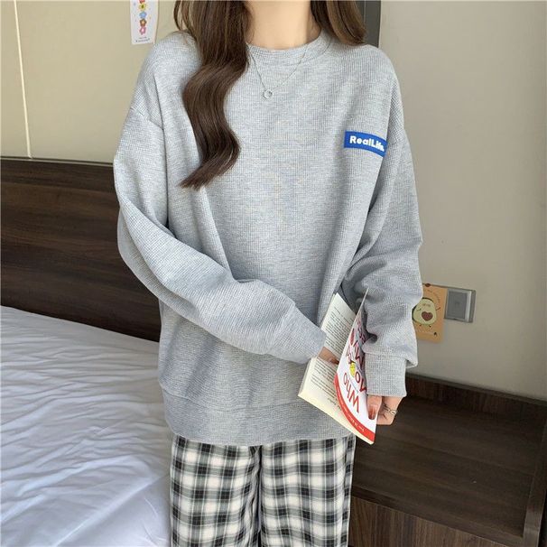European American Real Shot 6535 Cotton Waffle Sweatshirt For Women, Round Neck, Loose Fit, Spring And Autumn 2025 New_ecoleips.com