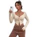 Women's Clothing Spring And Summer New Slim Front Twist Irregular Long Sleeved T Shirt For Women_ecoleips.com